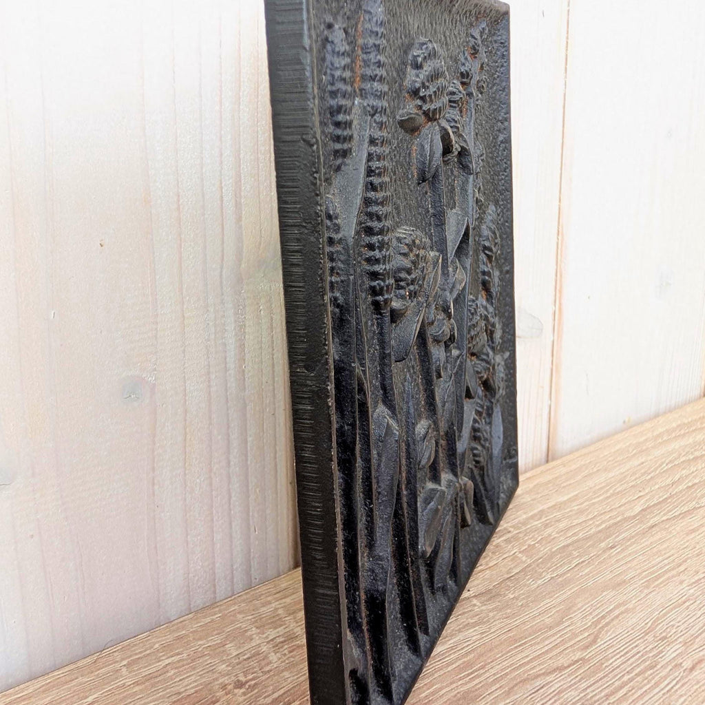 Cast Iron Wall Plaques Set of 3, Botanical Relief, Signed Klaas 1977, Sunflower Wheat Wildflower, Rustic Wall Decor
