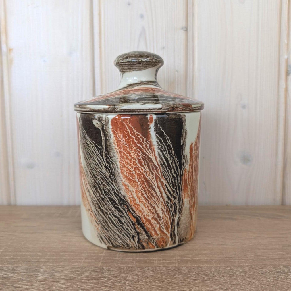 SC3 Italy Ceramic Lidded Jar, Marbled Agateware Glaze, Italian Studio Pottery, Tobacco Jar, 1960s