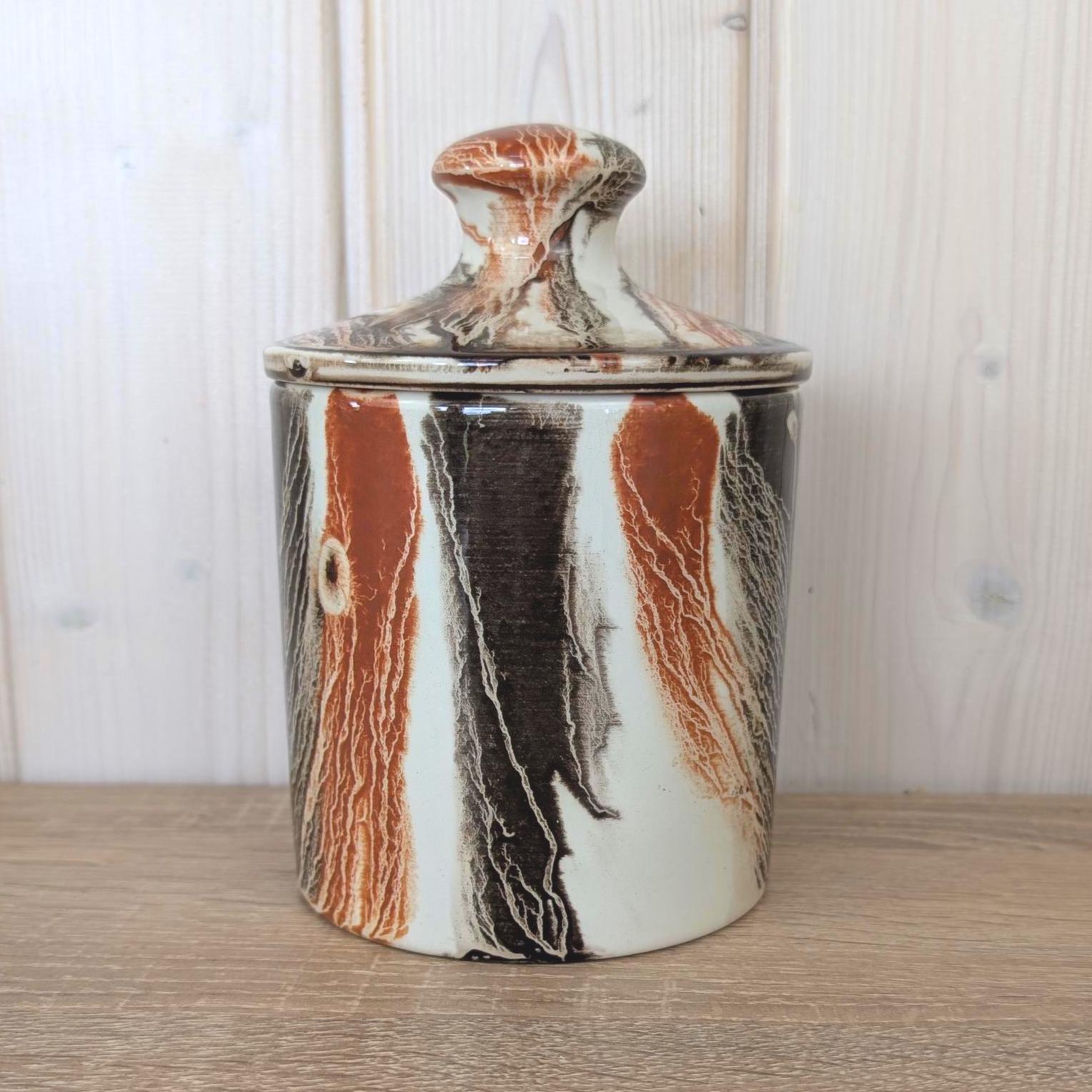 SC3 Italy Ceramic Lidded Jar, Marbled Agateware Glaze, Italian Studio Pottery, Tobacco Jar, 1960s
