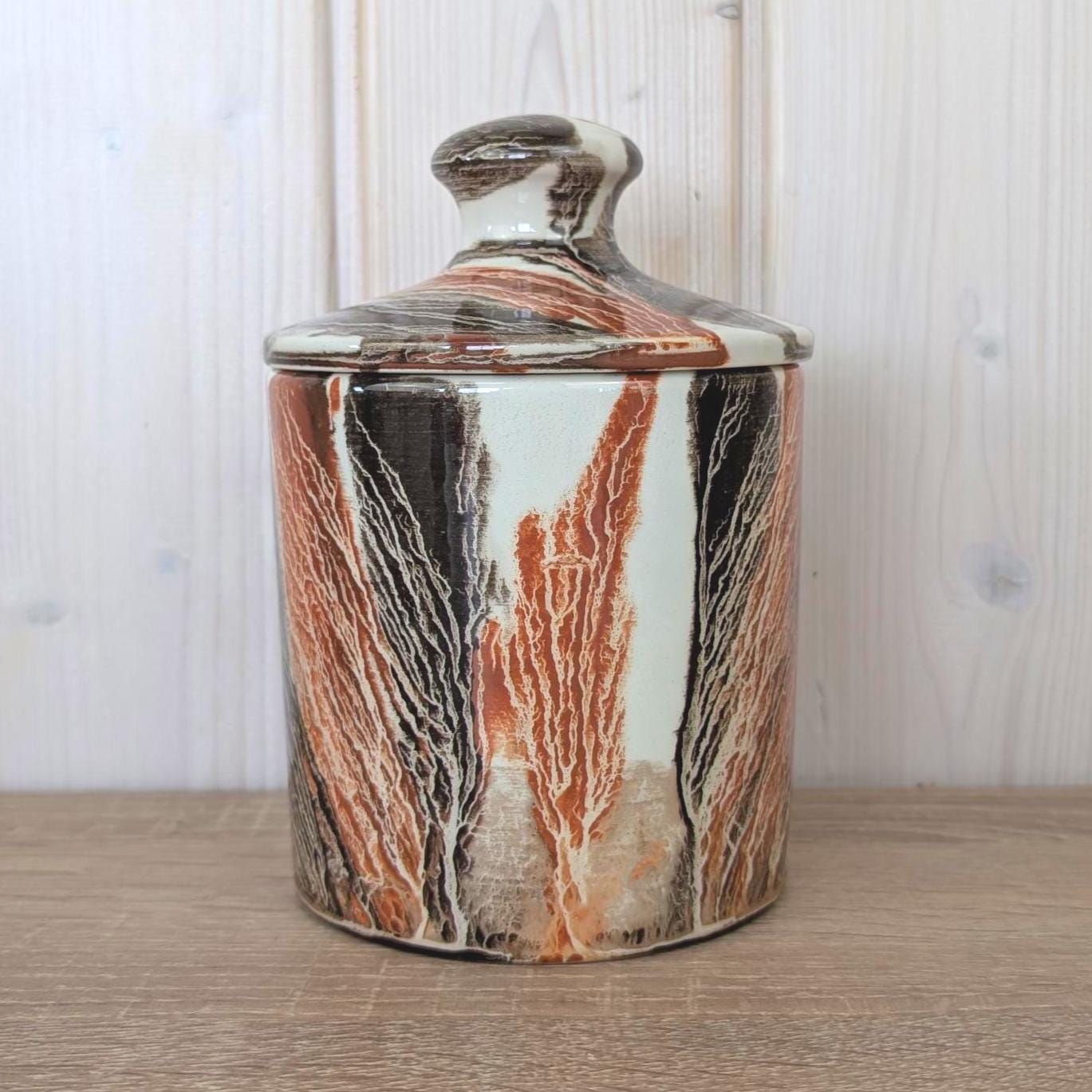 SC3 Italy Ceramic Lidded Jar, Marbled Agateware Glaze, Italian Studio Pottery, Tobacco Jar, 1960s