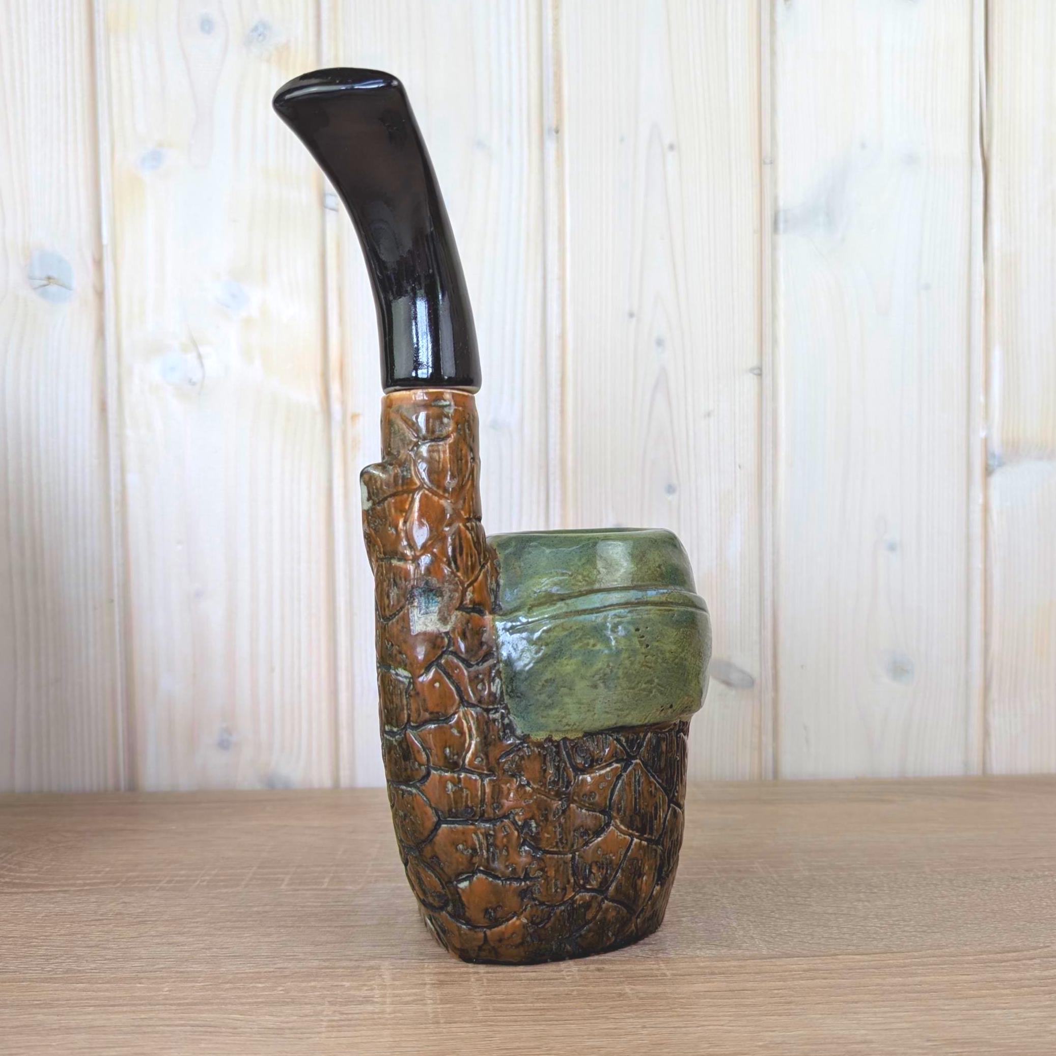 Ceramic Pipe Schnapps Bottle, Tyrolean Hunter Face, Ashtray Top, Folk Art Decanter, German Alpine, 1960s