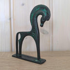 Greek Archaic Horse Sculpture, Cast Metal Verdigris Patina, Antiquity Replica, Mid Century Modern Figurine, 1960s