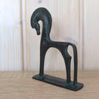 Greek Archaic Horse Sculpture, Cast Metal Verdigris Patina, Antiquity Replica, Mid Century Modern Figurine, 1960s