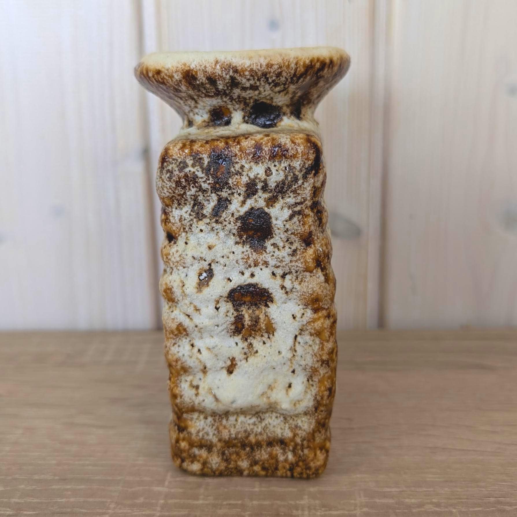 Vest Keramiek Fat Lava Vase, Van Woerden Gouda Netherlands, Rectangular Dutch Pottery, 1970s