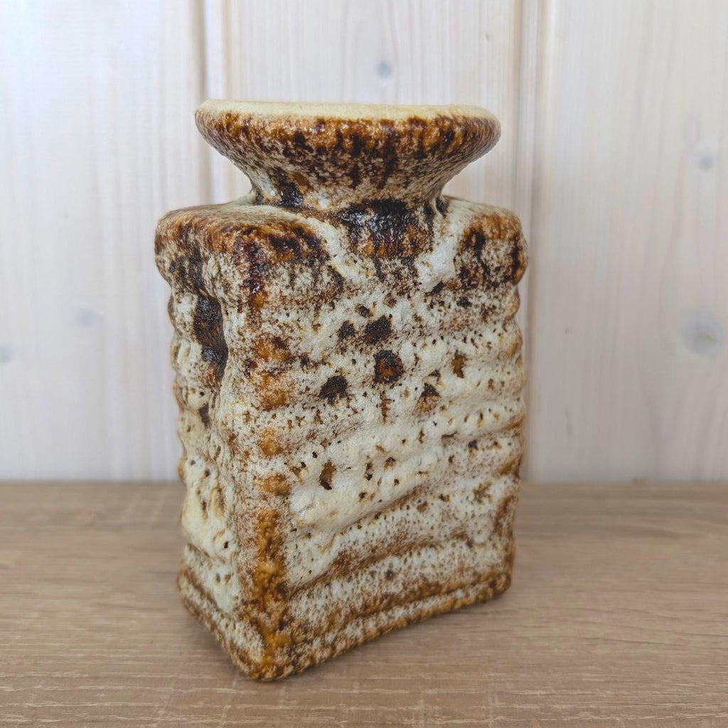 Vest Keramiek Fat Lava Vase, Van Woerden Gouda Netherlands, Rectangular Dutch Pottery, 1970s