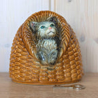 Goebel Cat in Basket Money Bank with Key, West Germany 1974, Ceramic Coin Bank, Vintage Figurine