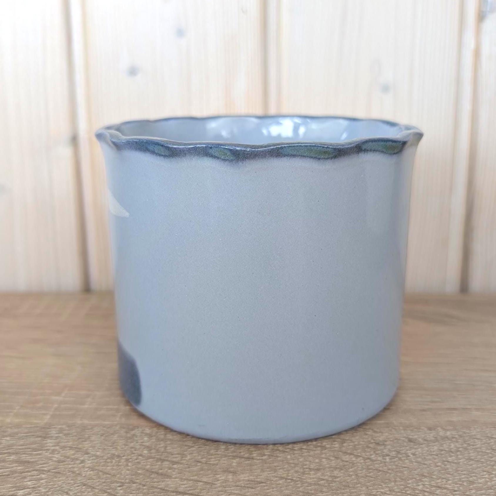 Marei Keramik Planter Pot, Sheep and Tree Landscape, Germany 1970s, Blue Gray Ceramic, MCM
