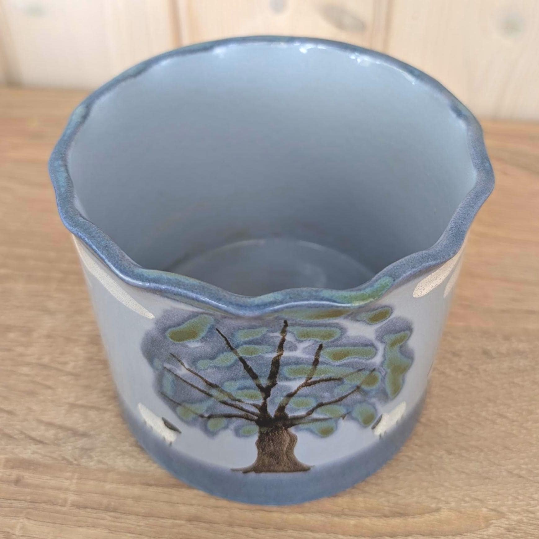 Marei Keramik Planter Pot, Sheep and Tree Landscape, Germany 1970s, Blue Gray Ceramic, MCM