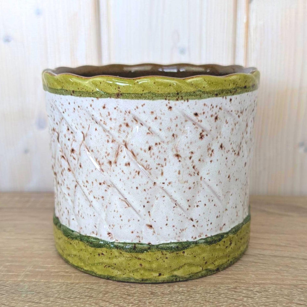 Marei Keramik Planter 2051, West Germany 1970s, Speckled White Olive Green, MCM Ceramic Pot