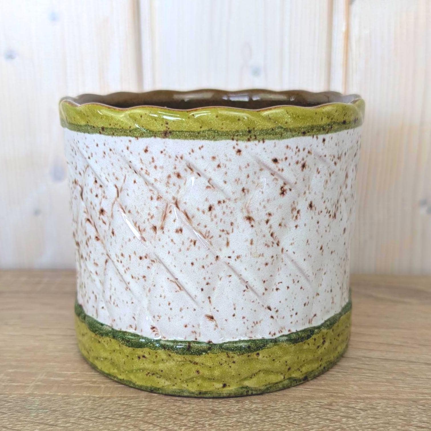 Marei Keramik Planter 2051, West Germany 1970s, Speckled White Olive Green, MCM Ceramic Pot