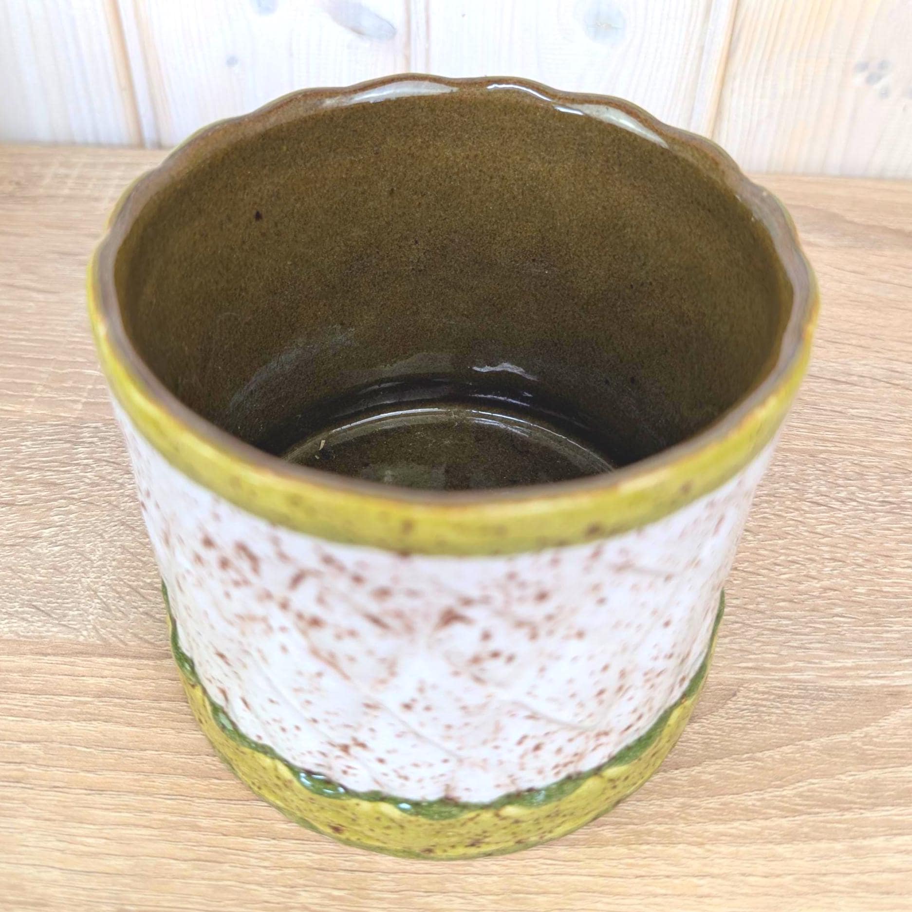 Marei Keramik Planter 2051, West Germany 1970s, Speckled White Olive Green, MCM Ceramic Pot