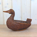 Wicker Duck Basket, Rattan with Wooden Beak, 1970s Folk Art, Fruit Bread Display Basket