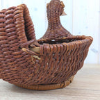 Wicker Duck Basket, Rattan with Wooden Beak, 1970s Folk Art, Fruit Bread Display Basket