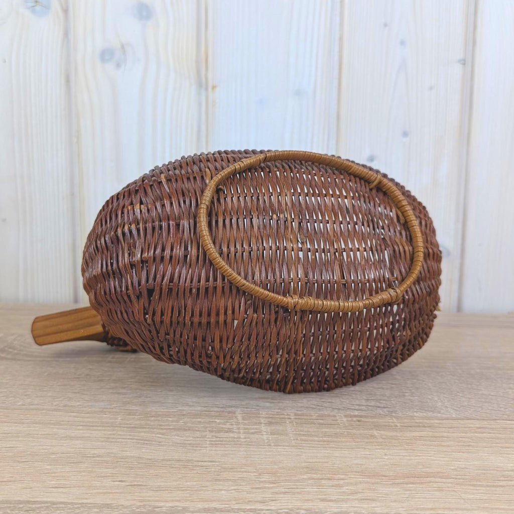 Wicker Duck Basket, Rattan with Wooden Beak, 1970s Folk Art, Fruit Bread Display Basket
