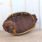 Wicker Duck Basket, Rattan with Wooden Beak, 1970s Folk Art, Fruit Bread Display Basket