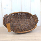 Wicker Duck Basket, Large Rattan with Wooden Beak, 1970s Folk Art, Fruit Bread Display Basket