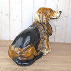 Large Vintage Ceramic Basset Hound Figurine, Italian Style, Hand-Painted Gloss Glaze, Mid-Century Dog Statue, 1960s 1970s