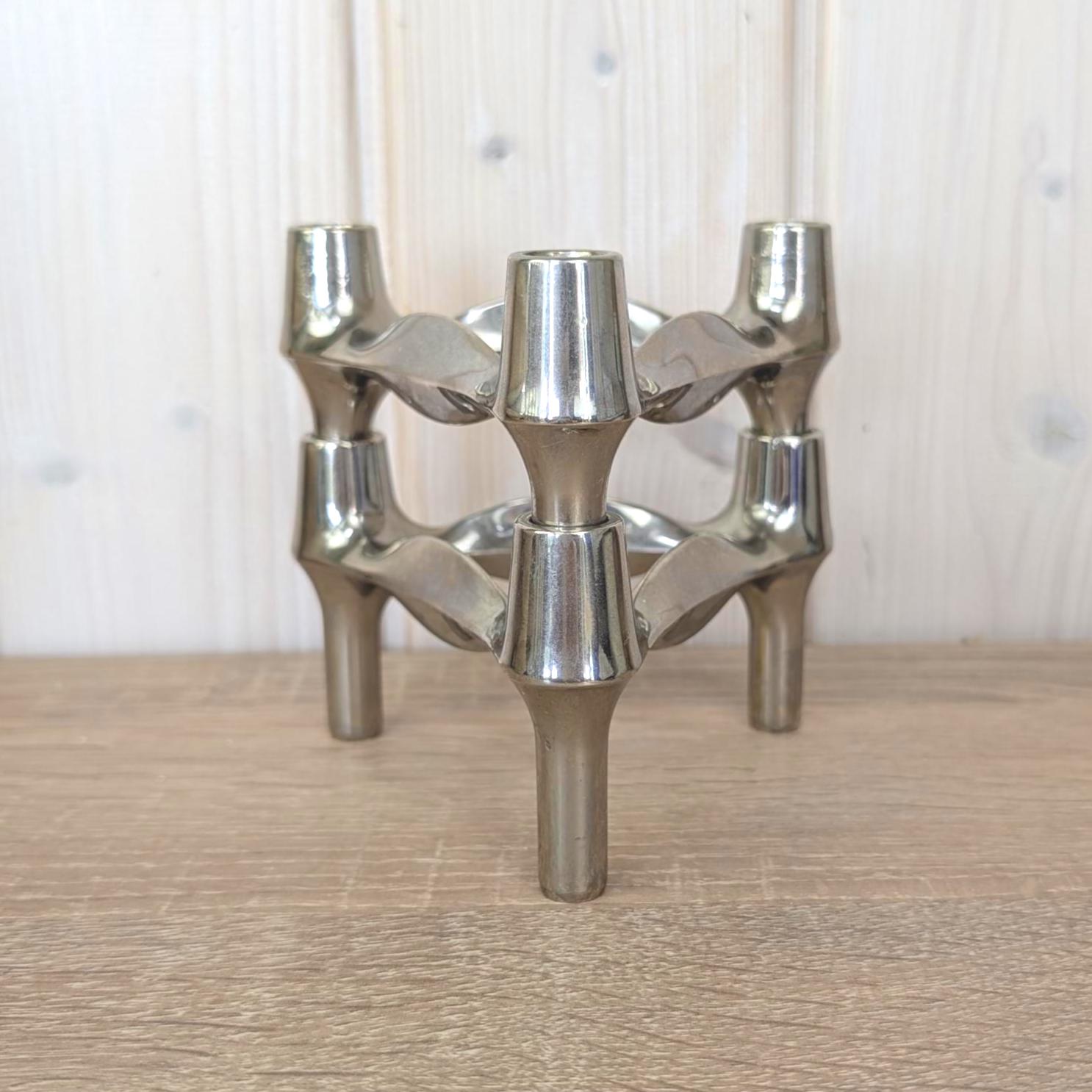 BMF Nagel S-22 Modular Candle Holder, Werner Stoff Hans Nagel, West Germany, 1970s, Stackable Chrome MCM, Stoff Nagel Design Classic