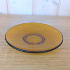 Espresso Cup Saucer Set of 4, Vereco France, Amber Glass, 1970s Tempered Glass, French Glassware