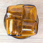 Espresso Cup Saucer Set of 4, Vereco France, Amber Glass, 1970s Tempered Glass, French Glassware