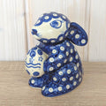 Boleslawiec Polish Pottery Easter Bunny Figurine, Wiza Poland, Peacock Eye Pattern, 1980s, Hand Made