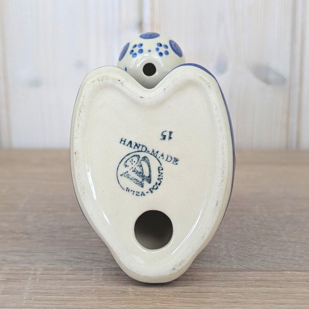 Boleslawiec Polish Pottery Easter Bunny Figurine, Wiza Poland, Peacock Eye Pattern, 1980s, Hand Made