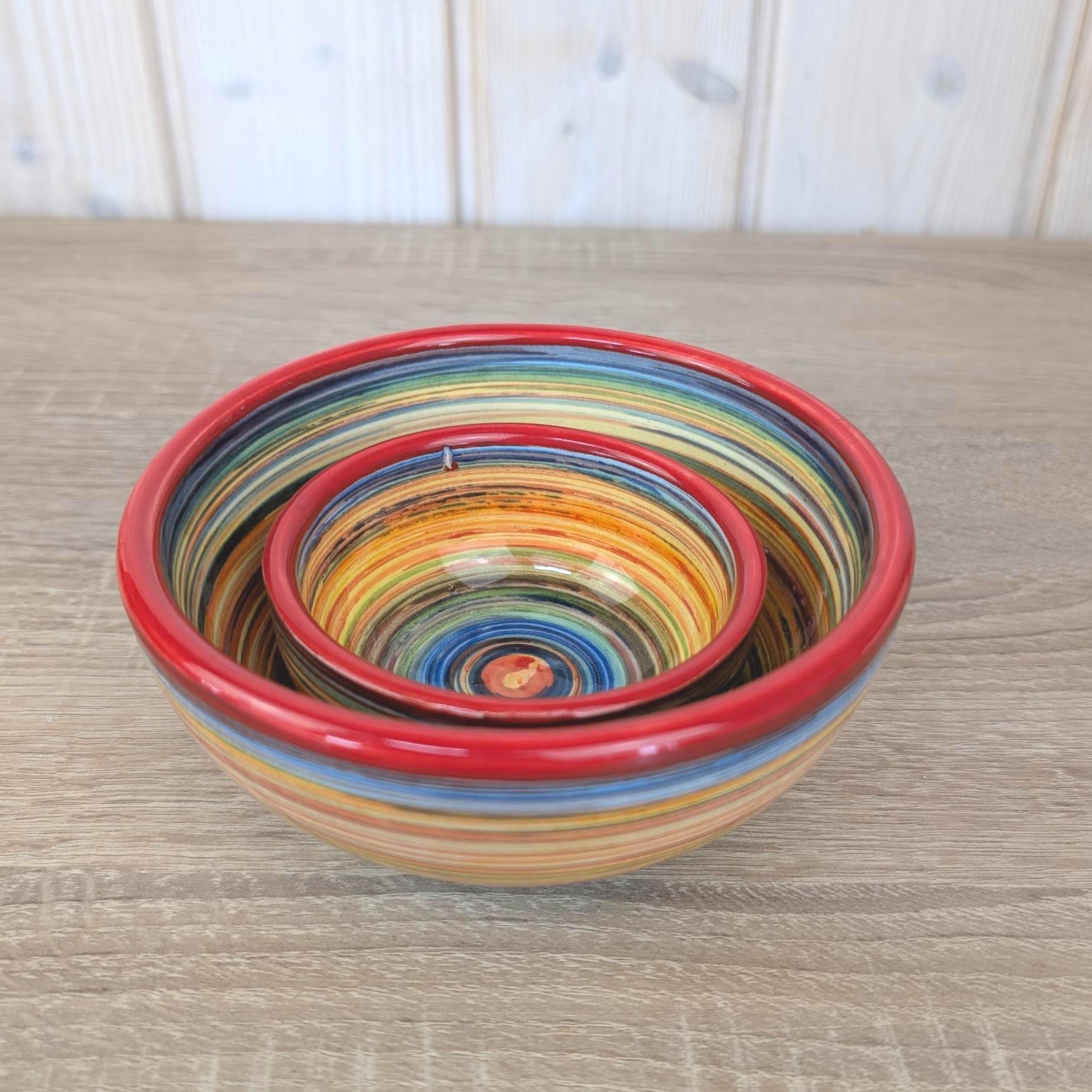 Alfasur Ceramica Spain Hand Painted Multicolor Swirl Bowl Set, 2 Sizes, 1980s Spanish Pottery