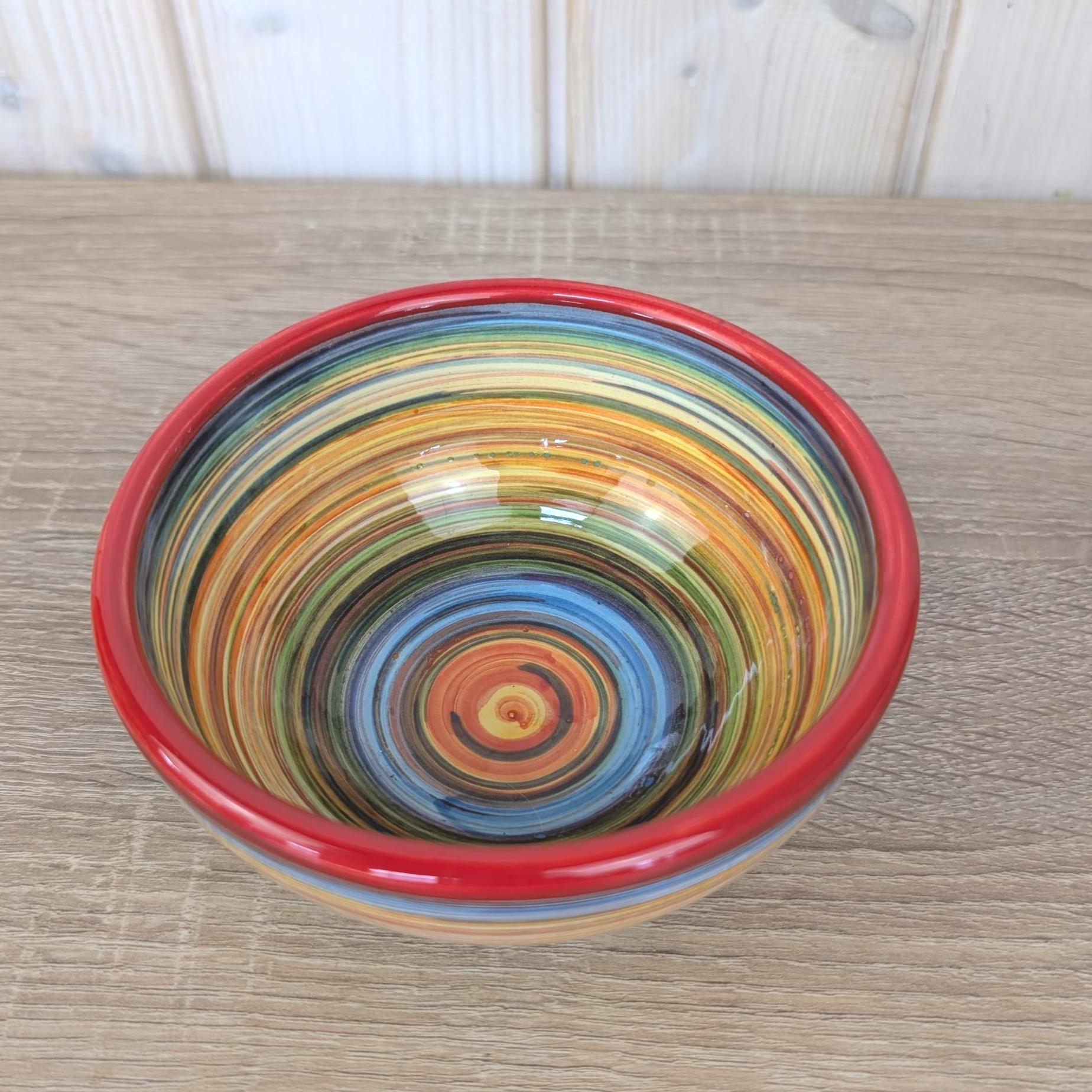 Alfasur Ceramica Spain Hand Painted Multicolor Swirl Bowl Set, 2 Sizes, 1980s Spanish Pottery