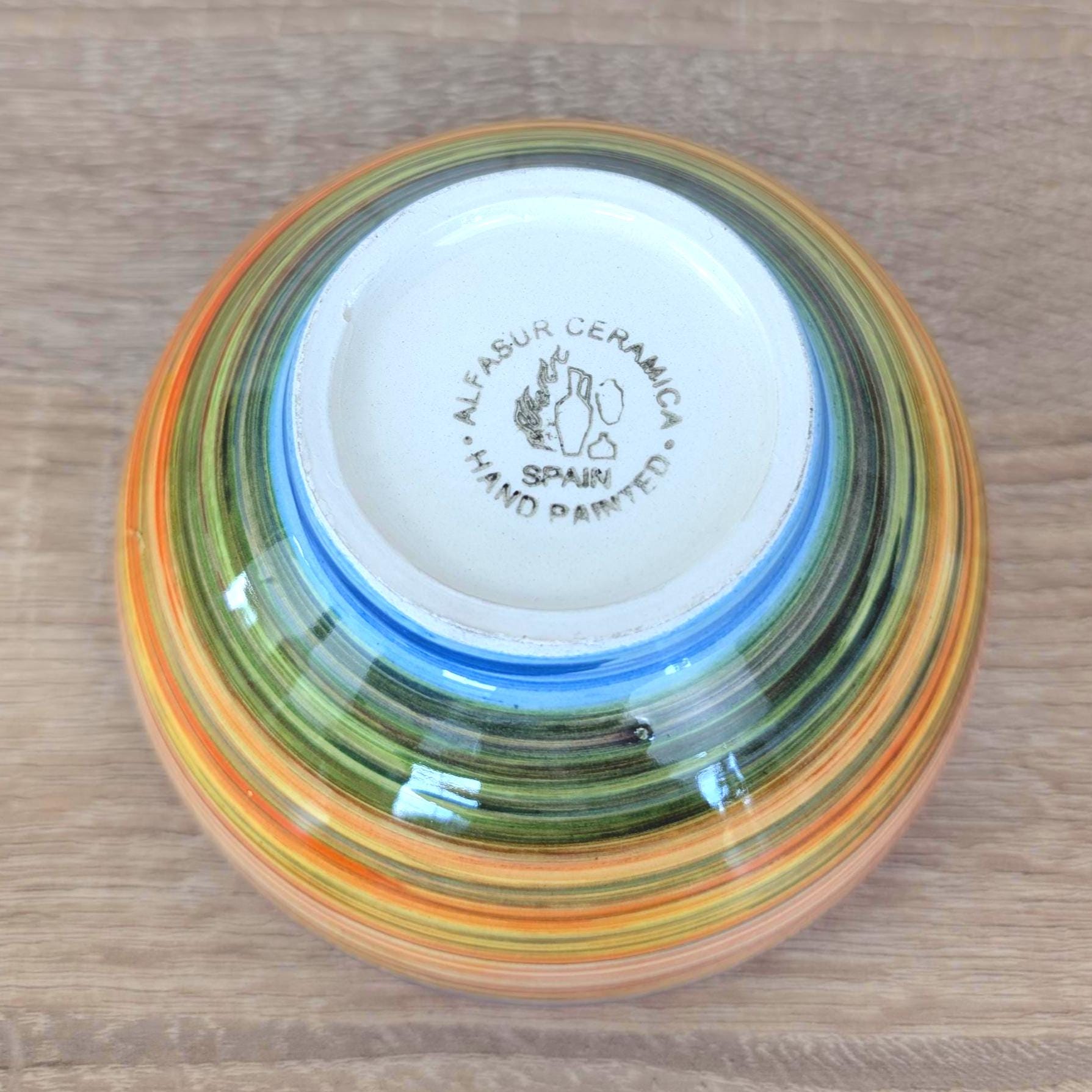 Alfasur Ceramica Spain Hand Painted Multicolor Swirl Bowl Set, 2 Sizes, 1980s Spanish Pottery