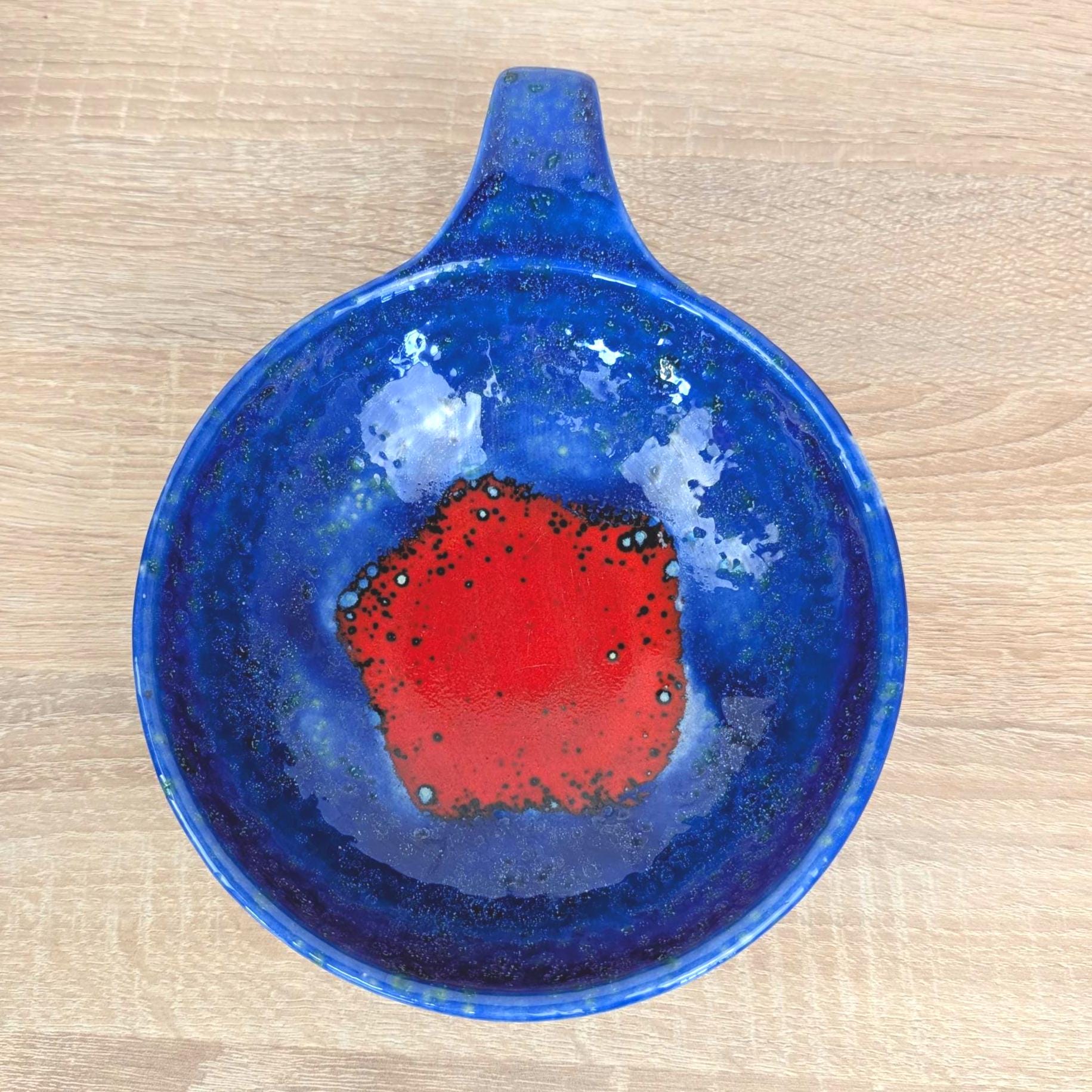 Dümler Breiden 206/18 Fat Lava Bowl with Handle, Cobalt Blue Red Glaze, West Germany, 1970s