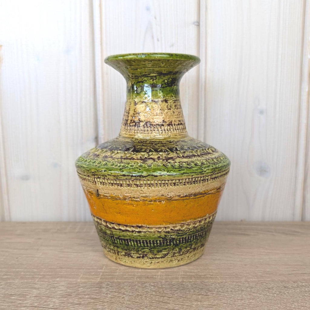 Bitossi Sahara Vase, Cer Paoli, Aldo Londi, Italian Ceramics, Mid Century, 1960s, Green Orange Sgraffito