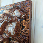 Running Horses, Ceramic Wall Relief Plaque, 1974, studio pottery, copper glaze, wall art