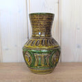 Fratelli Fanciullacci or Pugi Italian ceramic vase, relief decor, 1960s, Montelupo, green brown glaze, studio pottery