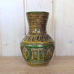 Fratelli Fanciullacci or Pugi Italian ceramic vase, relief decor, 1960s, Montelupo, green brown glaze, studio pottery