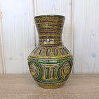 Fratelli Fanciullacci or Pugi Italian ceramic vase, relief decor, 1960s, Montelupo, green brown glaze, studio pottery