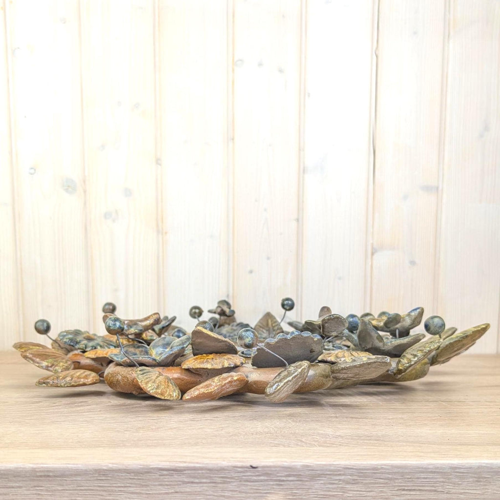 Ceramic wall mirror, tree of life style, flowers and leaves, brown glaze, handmade, mid century, 1960s