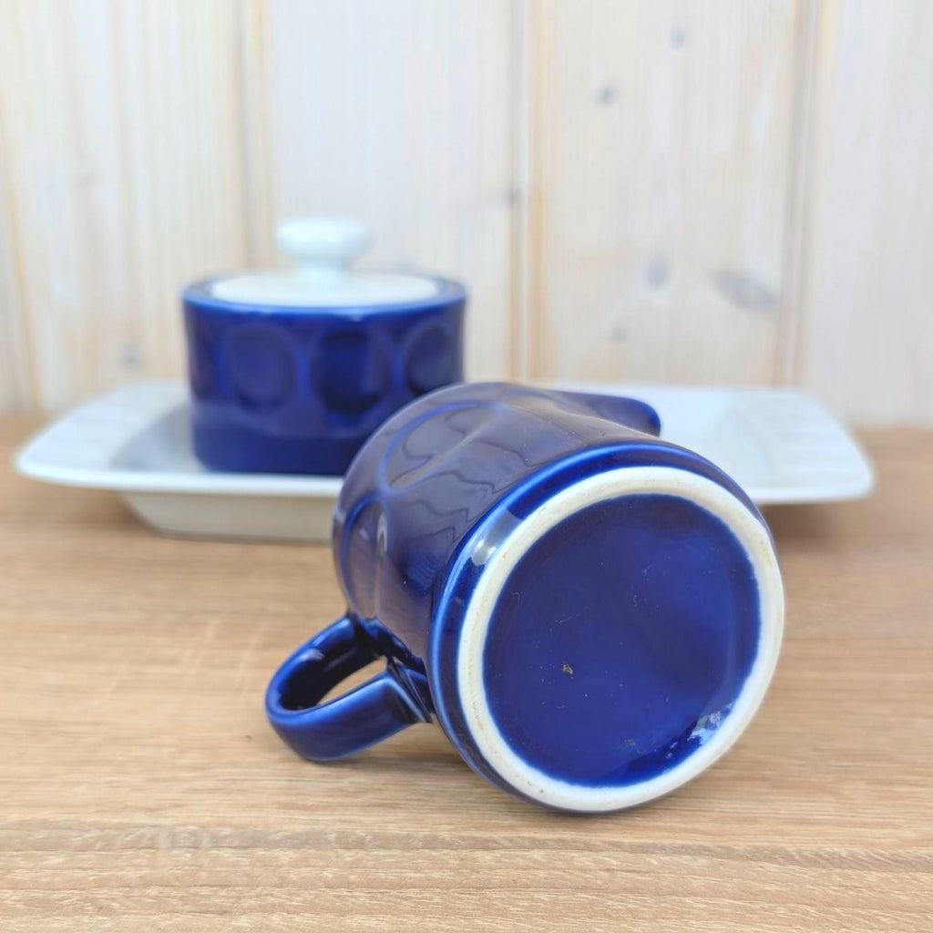 Sugar bowl, Creamer and Tray Set, Kahla Duett, cobalt blue porcelain, GDR East Germany, 1960s 1970s
