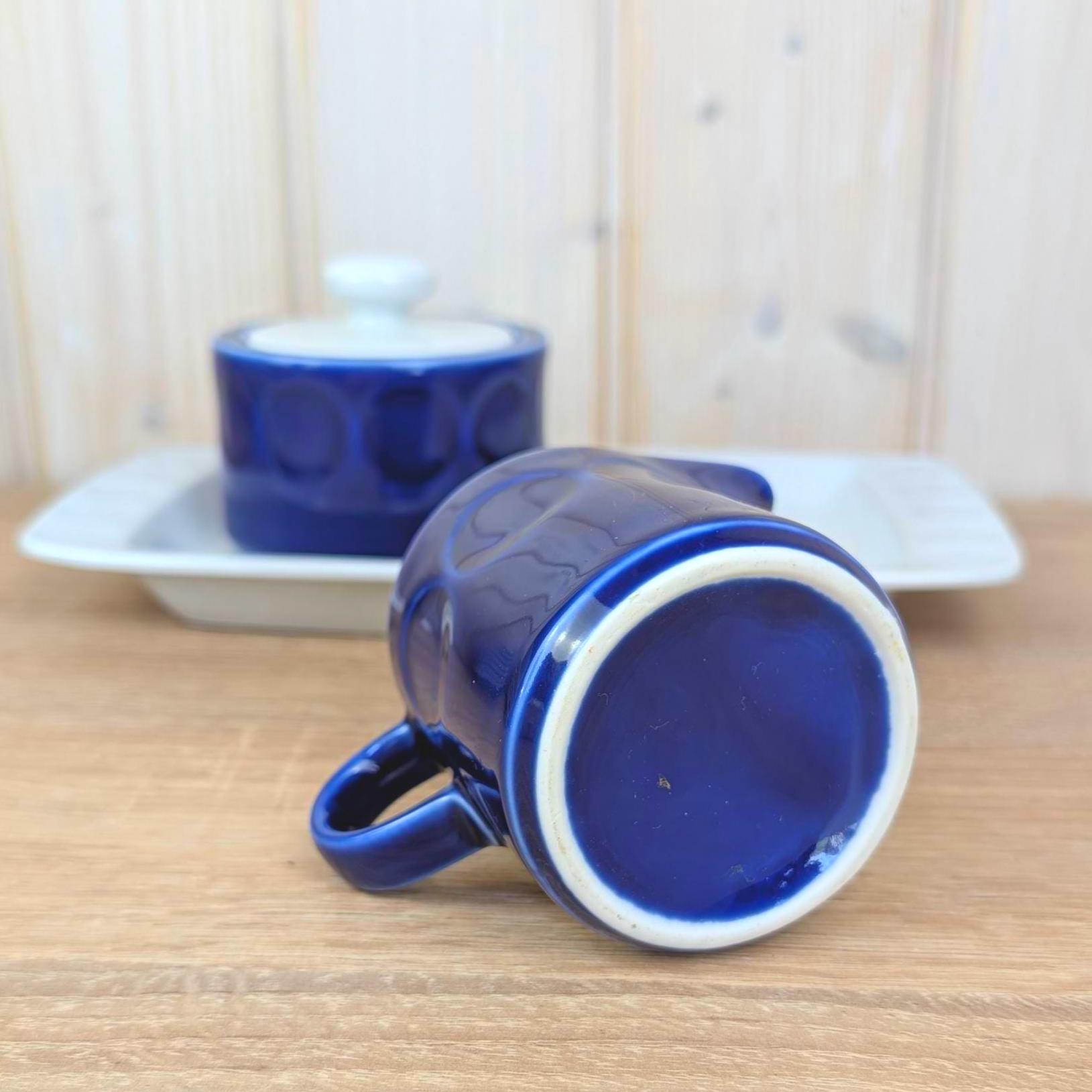 Sugar bowl, Creamer and Tray Set, Kahla Duett, cobalt blue porcelain, GDR East Germany, 1960s 1970s
