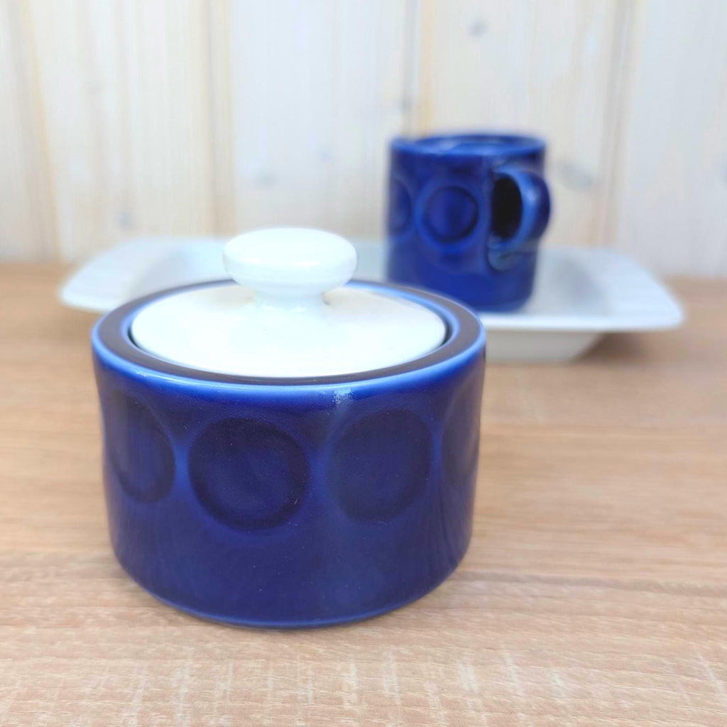 Sugar bowl, Creamer and Tray Set, Kahla Duett, cobalt blue porcelain, GDR East Germany, 1960s 1970s
