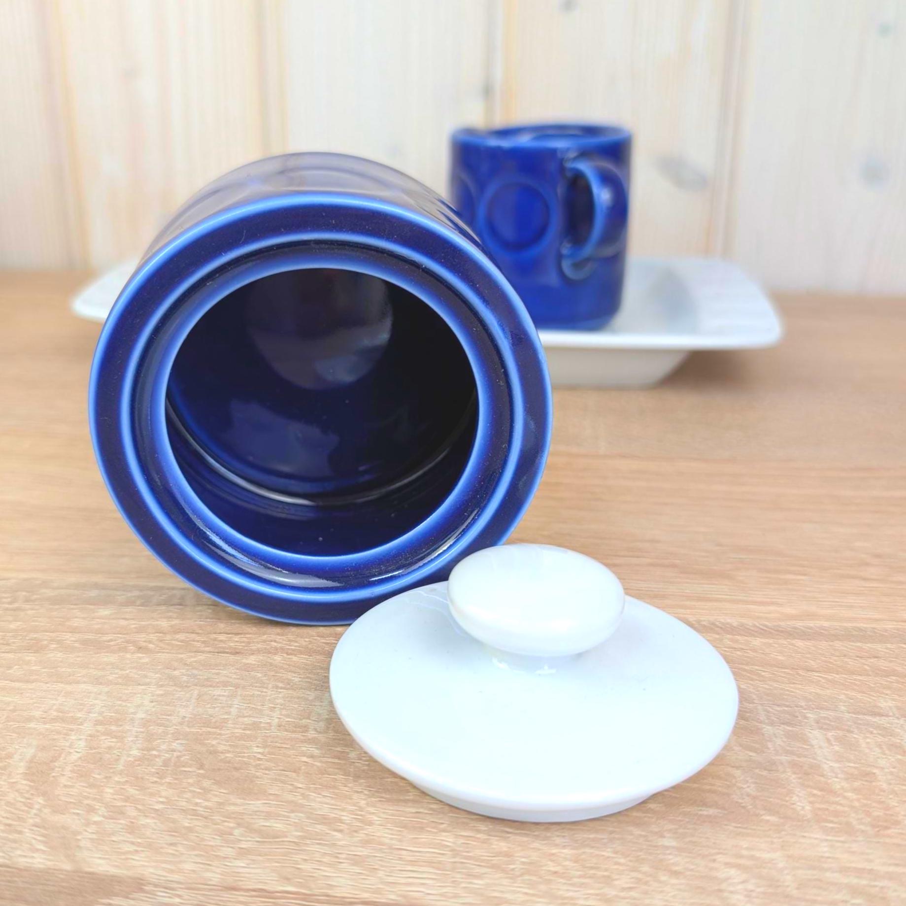 Sugar bowl, Creamer and Tray Set, Kahla Duett, cobalt blue porcelain, GDR East Germany, 1960s 1970s