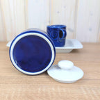 Sugar bowl, Creamer and Tray Set, Kahla Duett, cobalt blue porcelain, GDR East Germany, 1960s 1970s