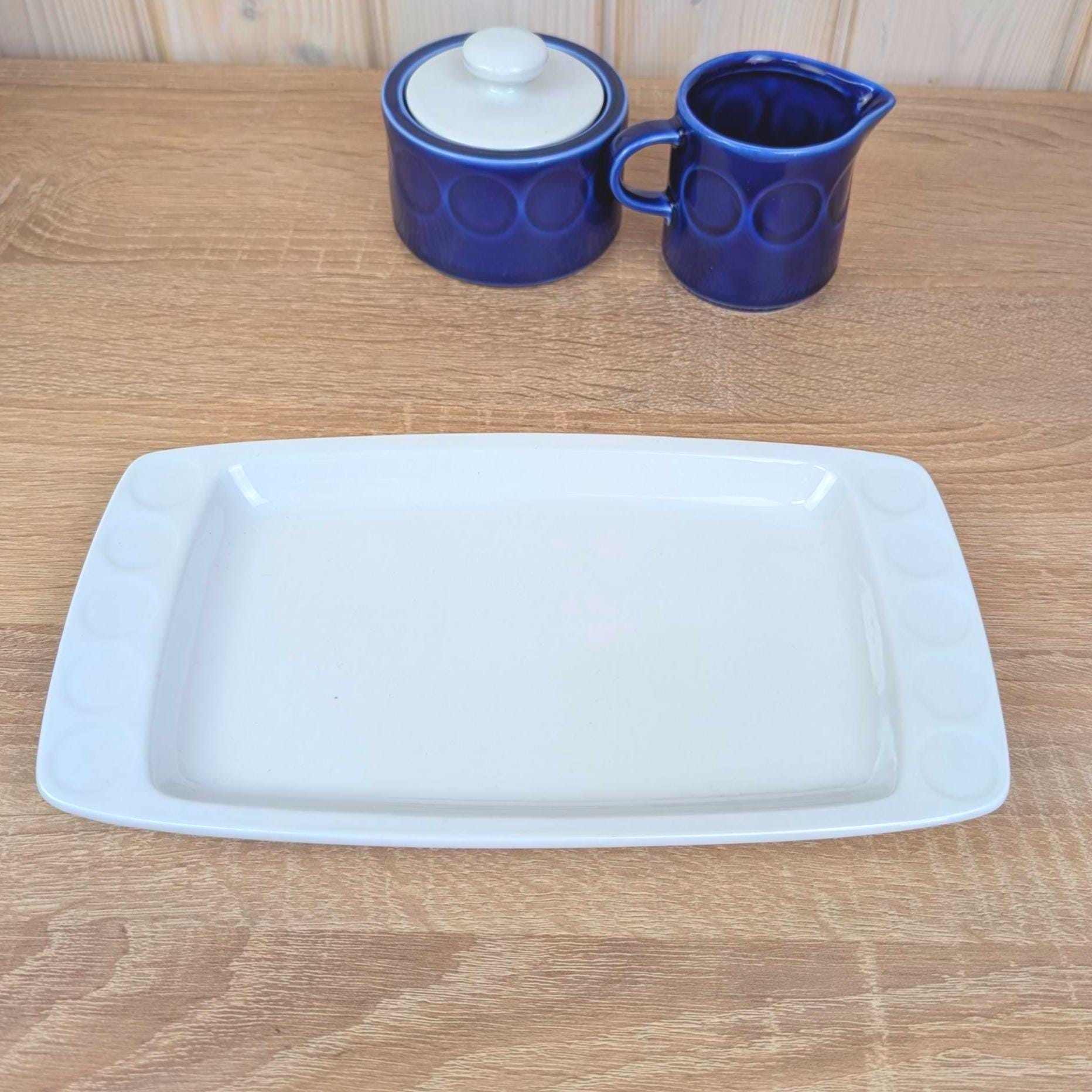 Sugar bowl, Creamer and Tray Set, Kahla Duett, cobalt blue porcelain, GDR East Germany, 1960s 1970s
