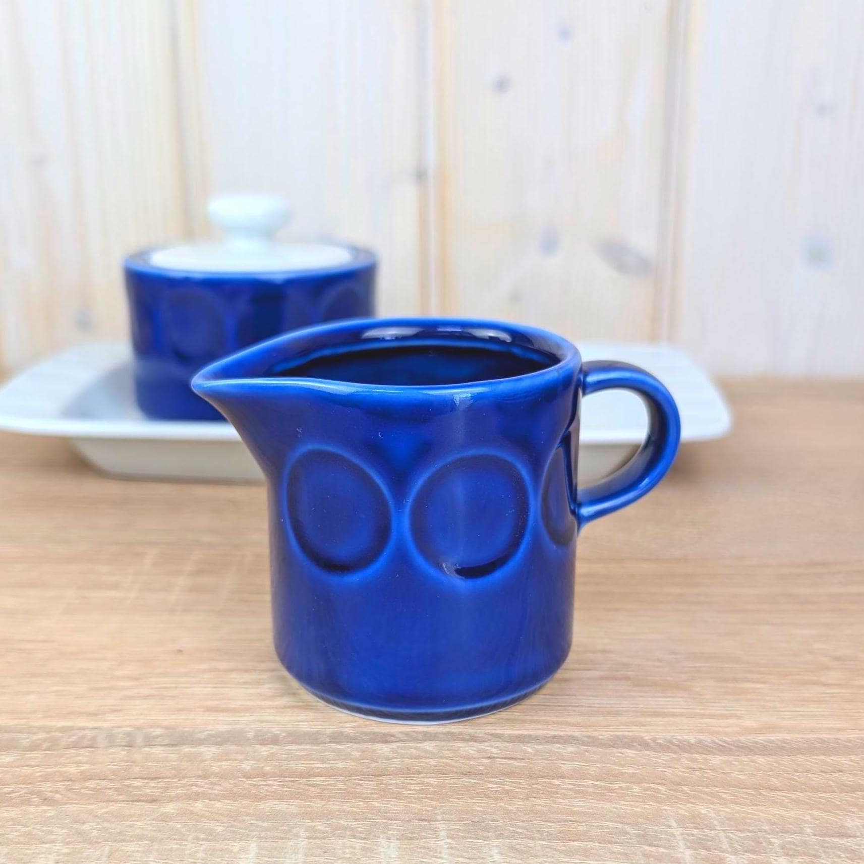 Sugar bowl, Creamer and Tray Set, Kahla Duett, cobalt blue porcelain, GDR East Germany, 1960s 1970s