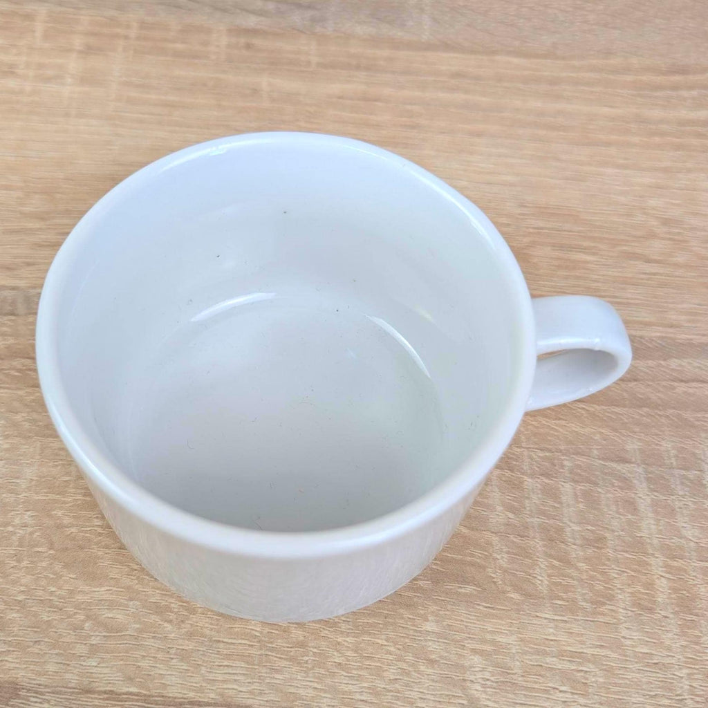 Cup and Saucer Set of 4, Kahla Duett, white cup cobalt blue saucer, GDR East Germany, 1960s 1970s