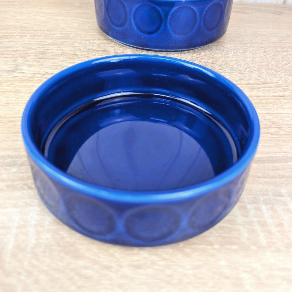 Bowls Set of 3, Kahla Duett, cobalt blue porcelain, circle relief, GDR East Germany, 1960s 1970s