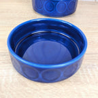 Bowls Set of 3, Kahla Duett, cobalt blue porcelain, circle relief, GDR East Germany, 1960s 1970s
