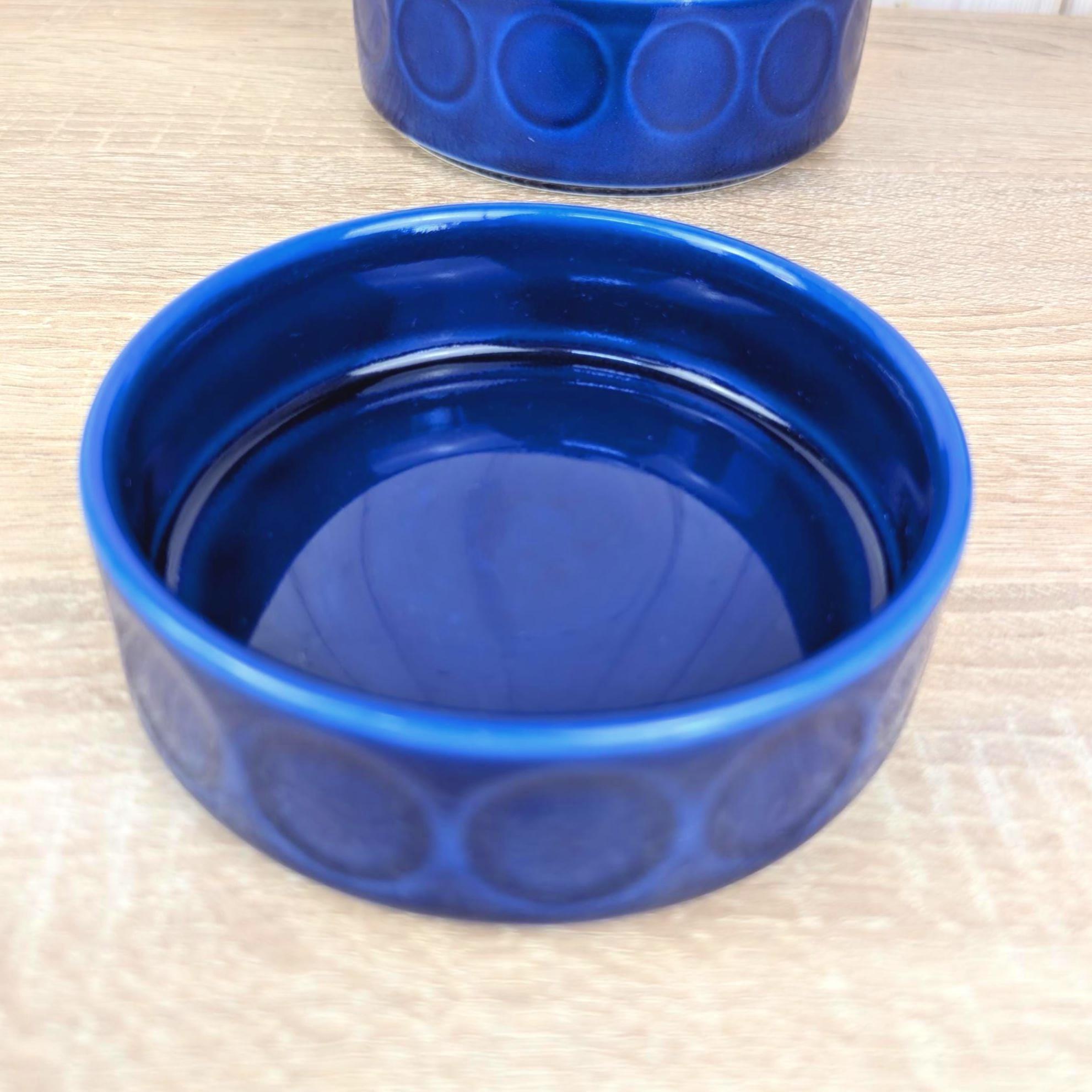 Bowls Set of 3, Kahla Duett, cobalt blue porcelain, circle relief, GDR East Germany, 1960s 1970s