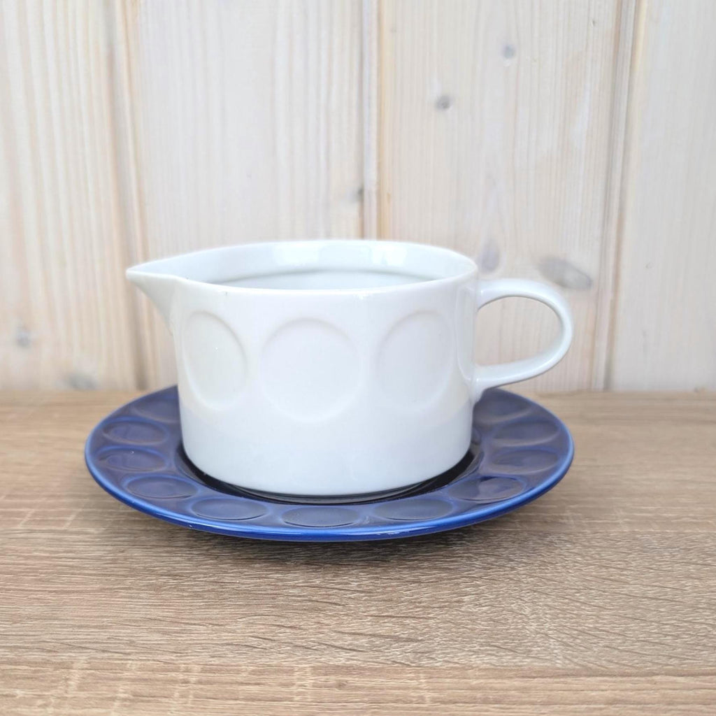 Gravy Boat with Saucer, Kahla Duett , white porcelain and cobalt blue, GDR East Germany, 1960s 1970s