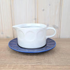 Gravy Boat with Saucer, Kahla Duett , white porcelain and cobalt blue, GDR East Germany, 1960s 1970s