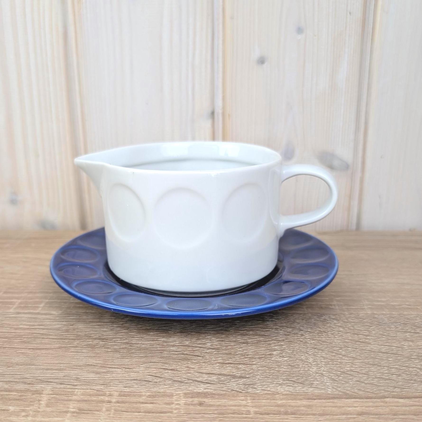 Gravy Boat with Saucer, Kahla Duett , white porcelain and cobalt blue, GDR East Germany, 1960s 1970s